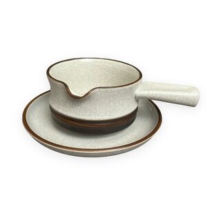 Vintage Denby Potters Wheel Rust Gravy Boat With‎ Underplate Speckle Glaze MCM